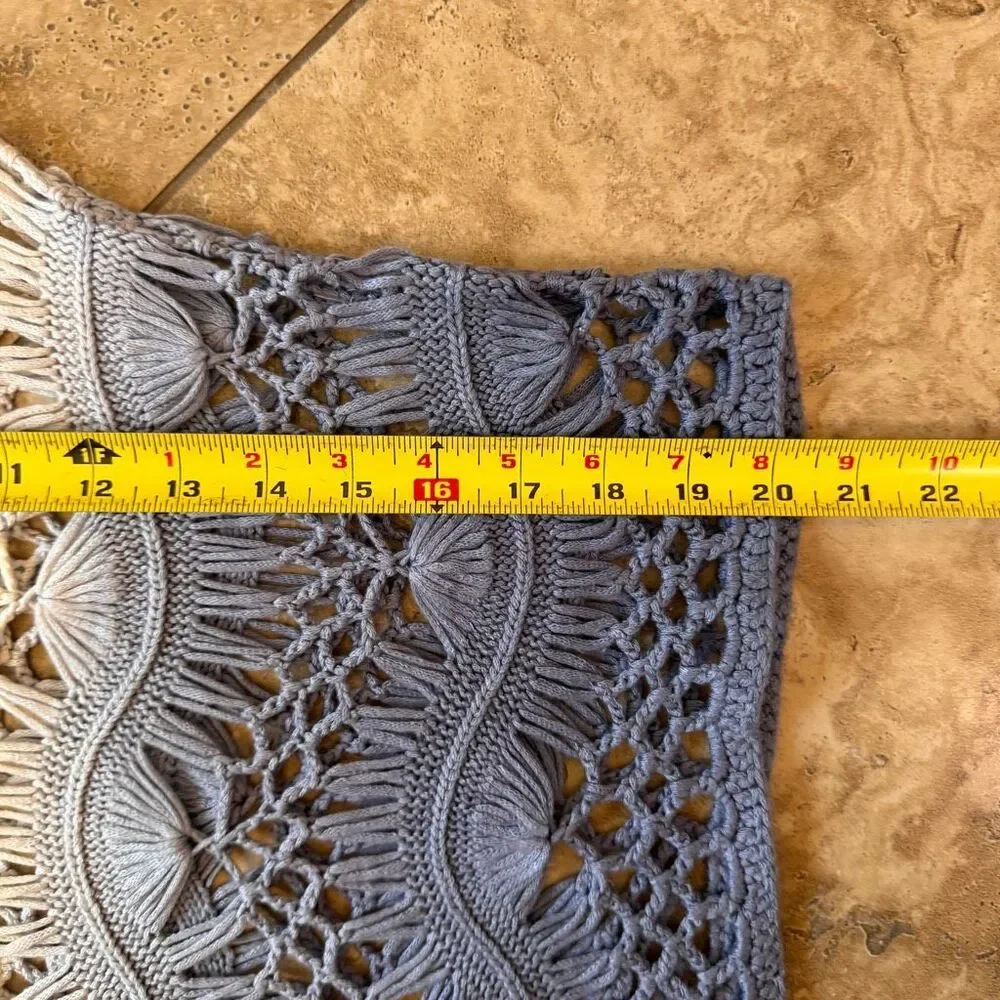 Jason Maxwell Crochet Top Large Beachy Boho Ombre Ivory Blue Vacation Coverup - Picture 10 of 10